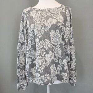 Knox Rose Gray & White Floral Lightweight Pullover Sweatshirt. XXL. Cottage Boho